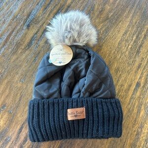 Britt’s Knits NWT Cozy Puffer Black Quilted Beanie